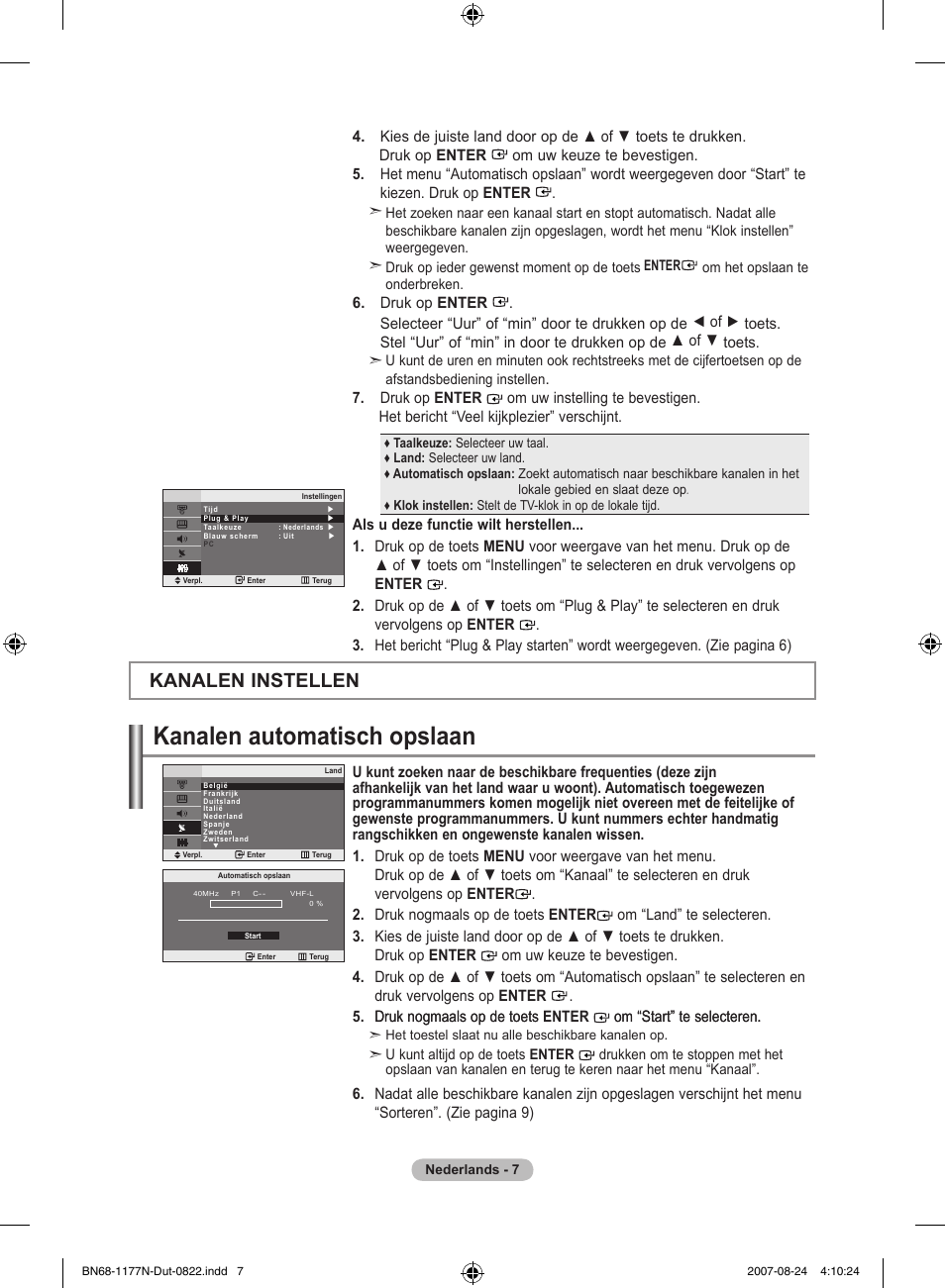 Kanalen automatisch opslaan, Kanalen instellen | Samsung LE20S81B User Manual | Page 75 / 271