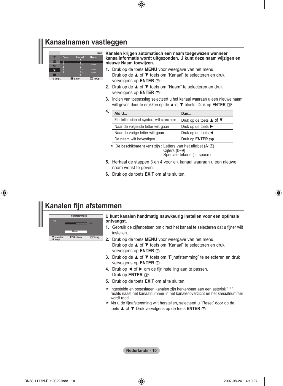 Kanaalnamen vastleggen, Kanalen fijn afstemmen | Samsung LE20S81B User Manual | Page 78 / 271