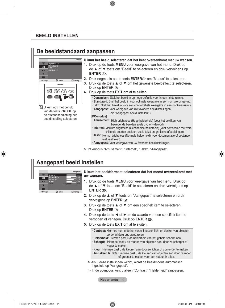 De beeldstandaard aanpassen, Aangepast beeld instellen, Beeld instellen | Samsung LE20S81B User Manual | Page 79 / 271