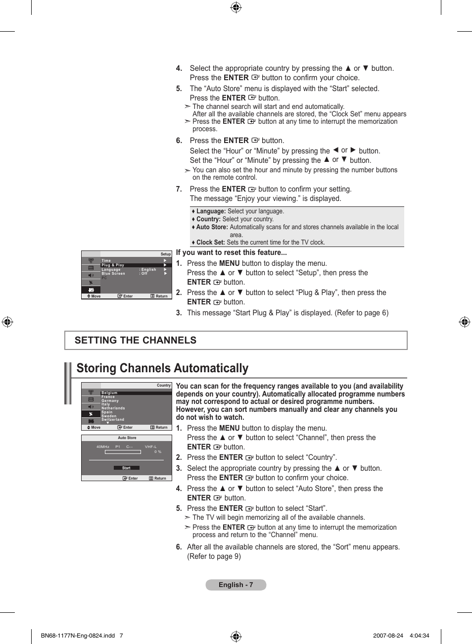 Setting the channels, Storing channels automatically | Samsung LE20S81B User Manual | Page 9 / 271