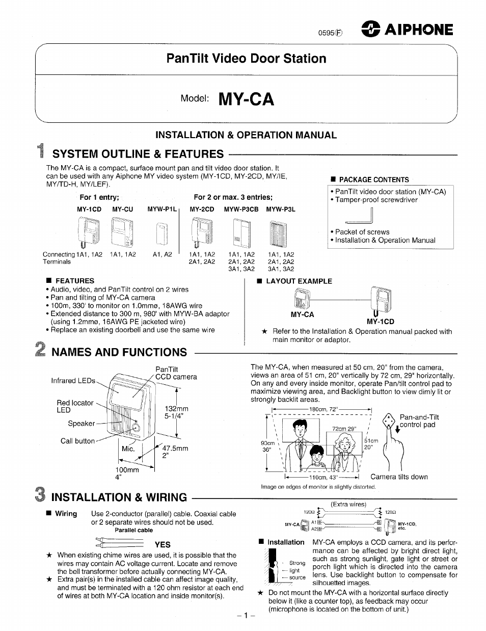 Aiphone MY-CA User Manual | 2 pages