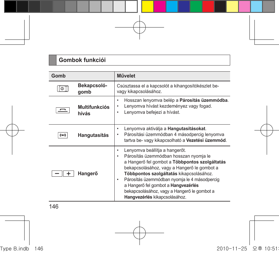 146 gombok funkciói | Samsung BHF4000 User Manual | Page 149 / 179