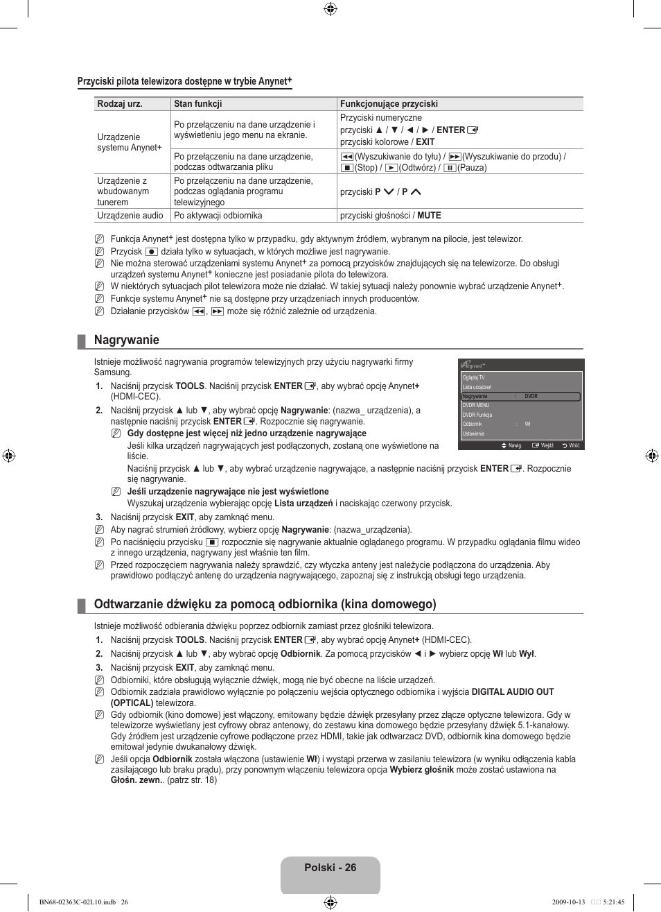 Nagrywanie | Samsung LE32B530P7N User Manual | Page 100 / 368
