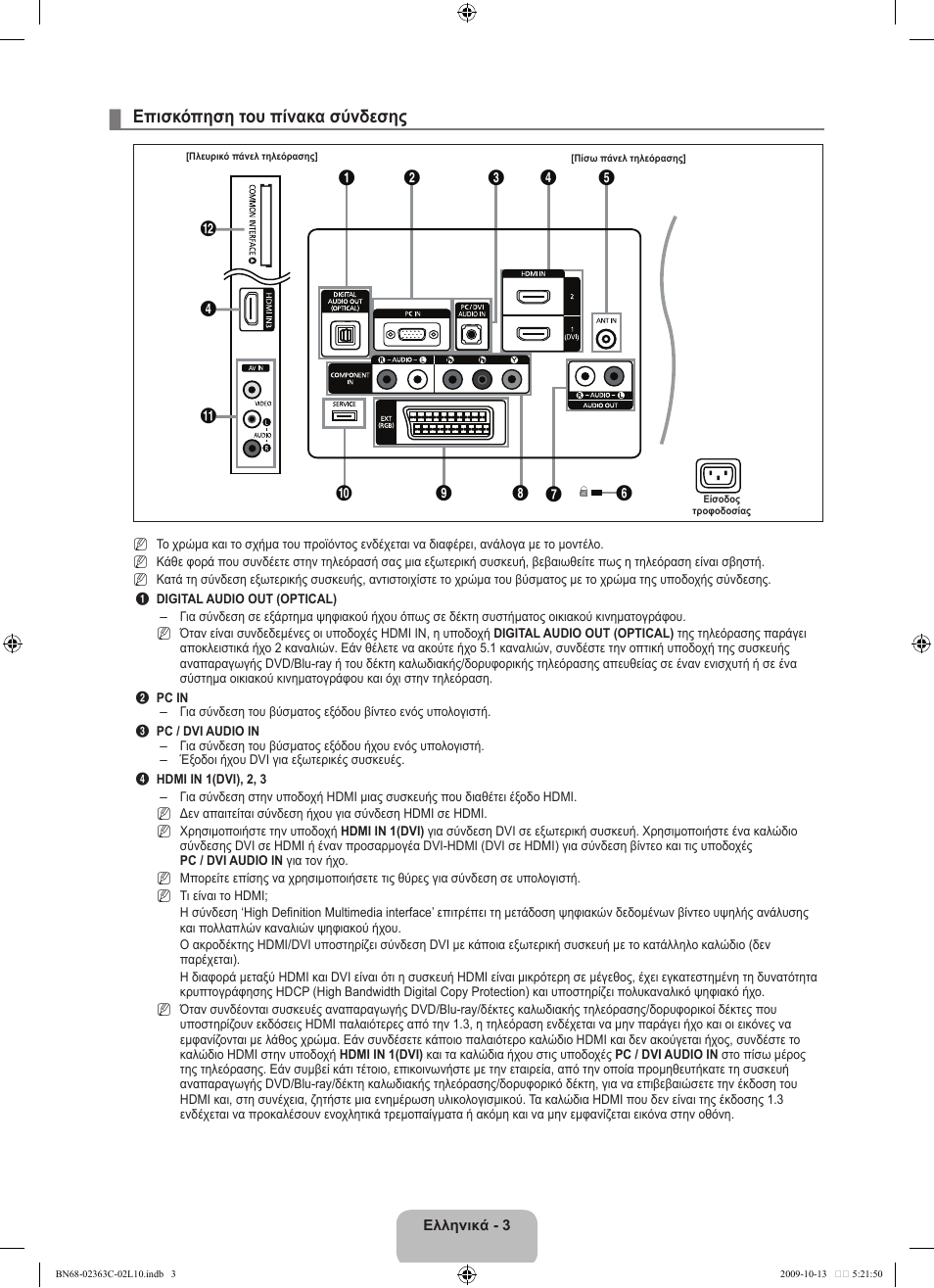 Επισκόπηση του πίνακα σύνδεσης | Samsung LE32B530P7N User Manual | Page 113 / 368