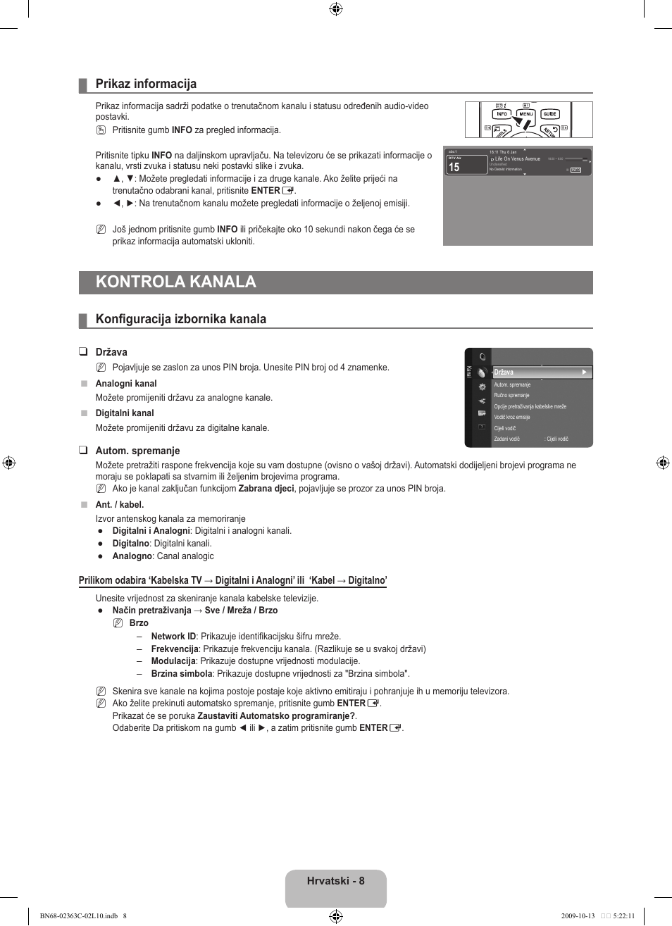 Kontrola kanala, Prikaz informacija, Konfiguracija izbornika kanala | Samsung LE32B530P7N User Manual | Page 190 / 368