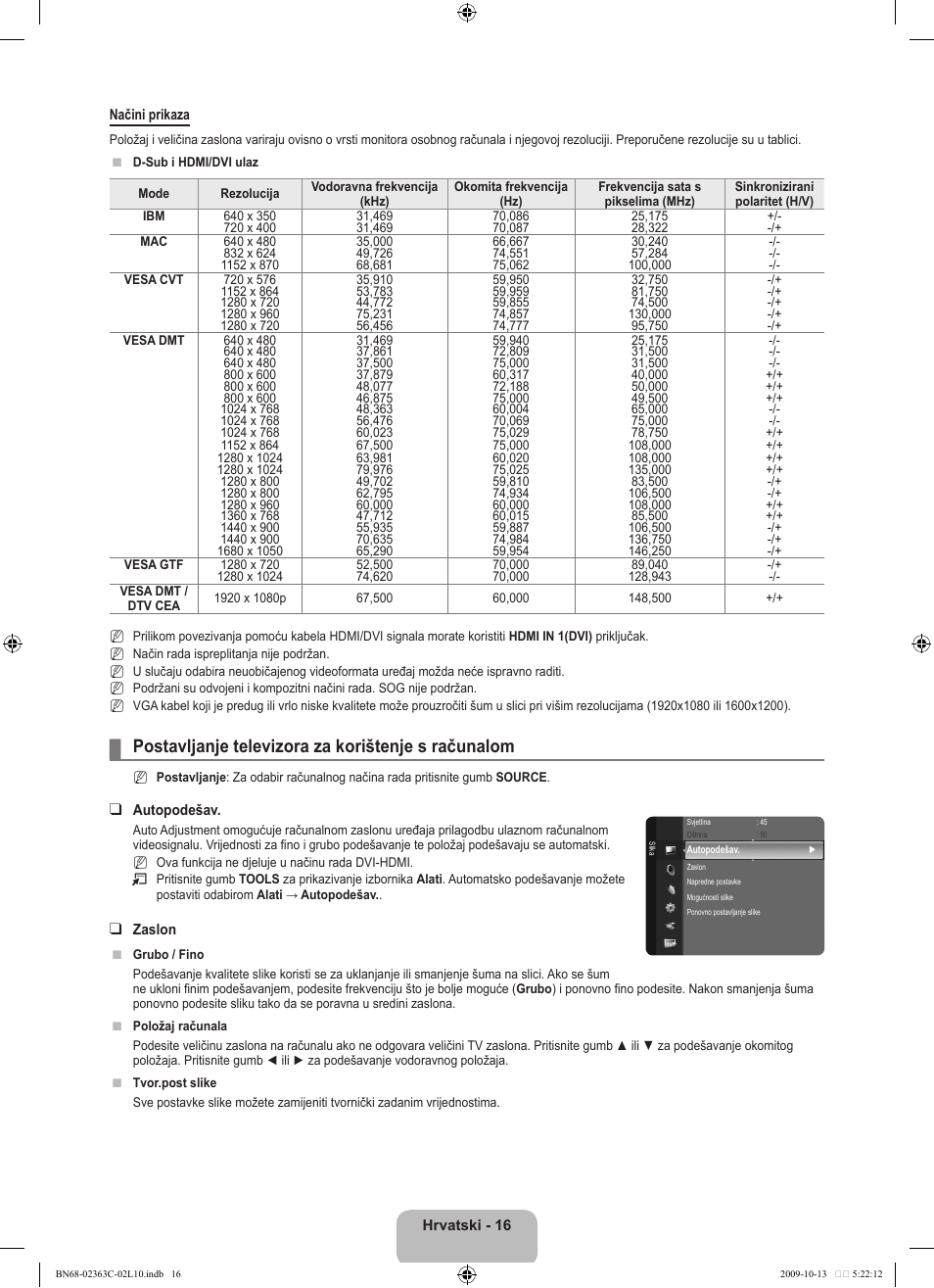 Postavljanje televizora za korištenje s računalom | Samsung LE32B530P7N User Manual | Page 198 / 368