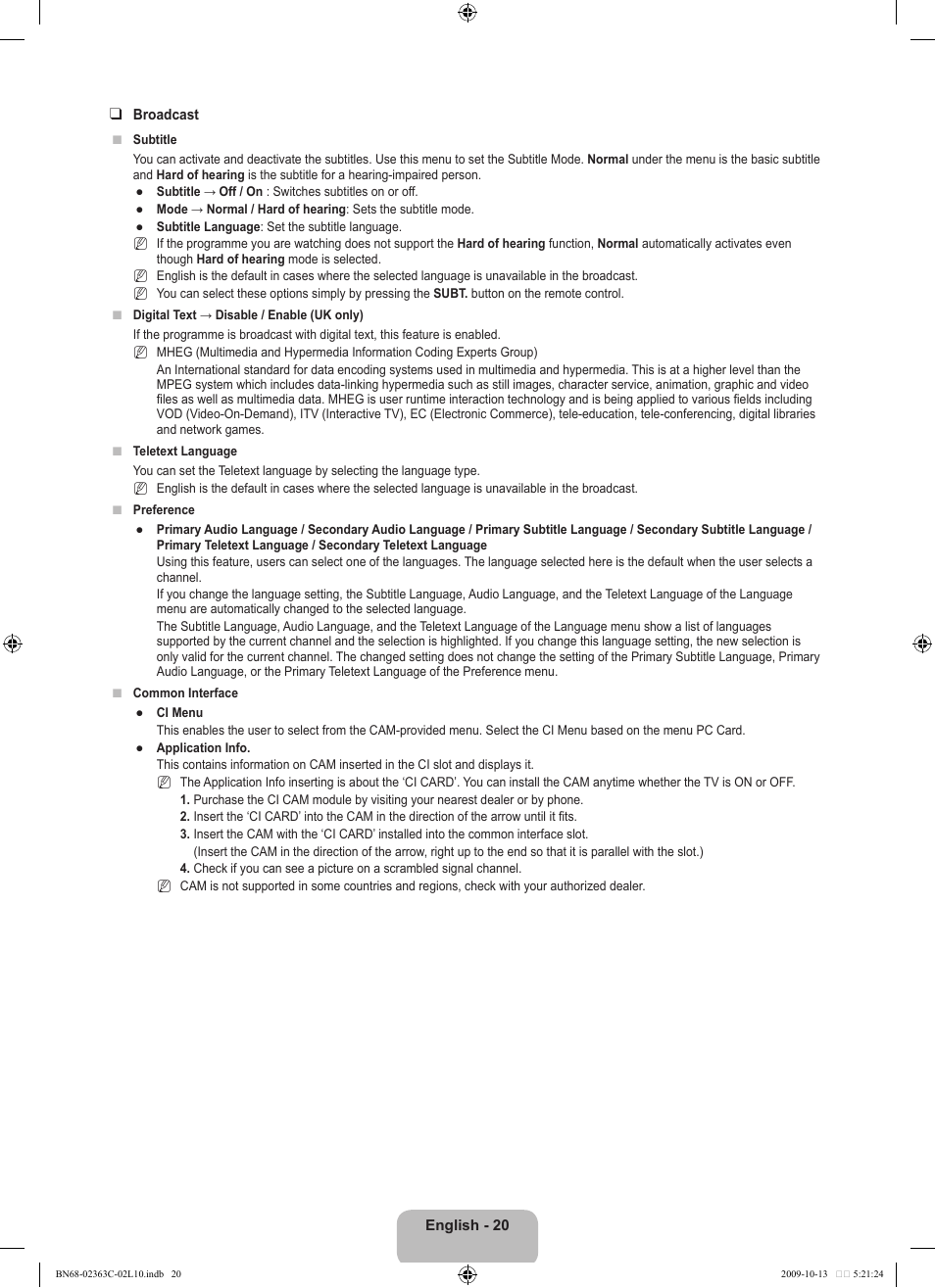 Samsung LE32B530P7N User Manual | Page 22 / 368