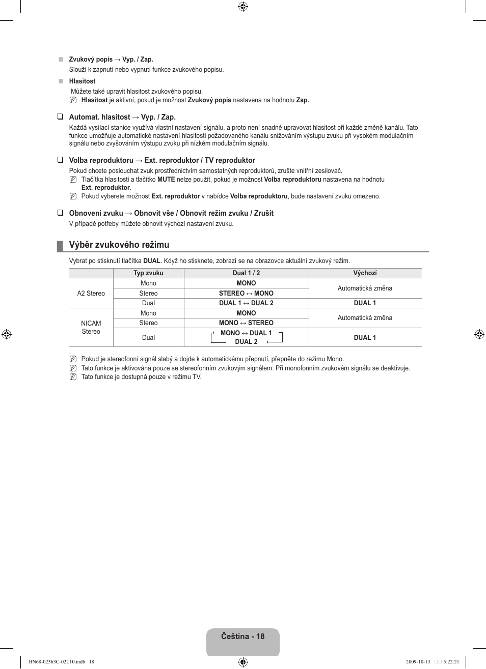 Výběr zvukového režimu | Samsung LE32B530P7N User Manual | Page 236 / 368