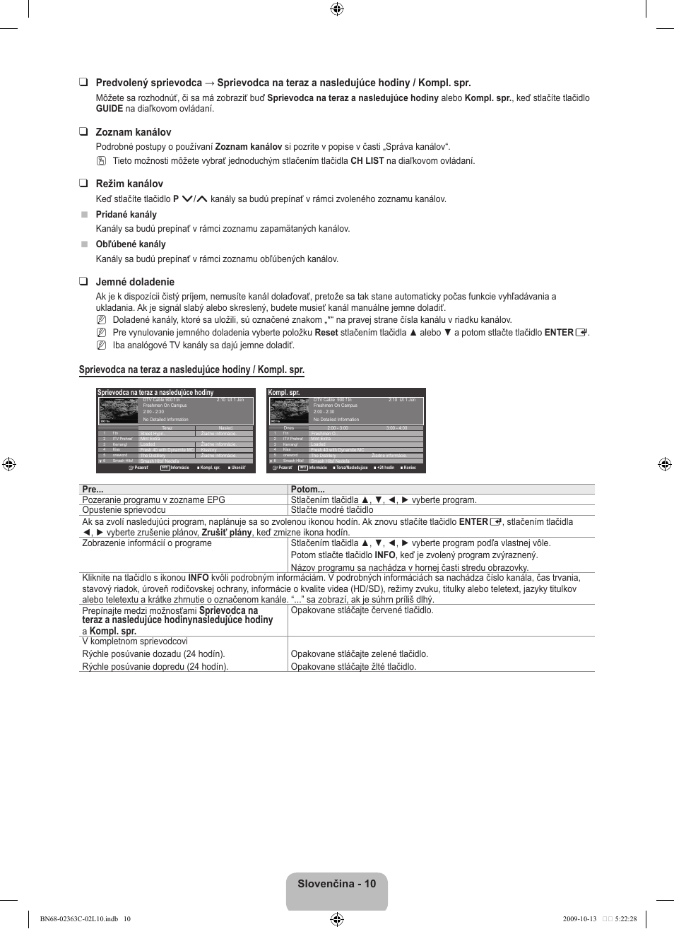 Zoznam kanálov, Režim kanálov, Jemné doladenie | Kompl. spr | Samsung LE32B530P7N User Manual | Page 264 / 368