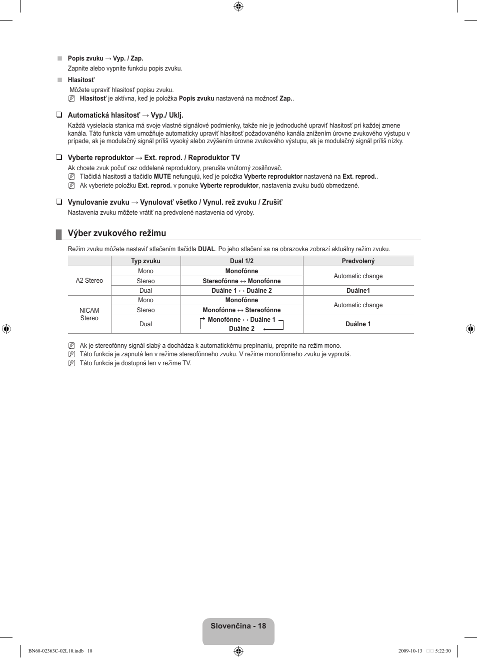 Výber zvukového režimu | Samsung LE32B530P7N User Manual | Page 272 / 368