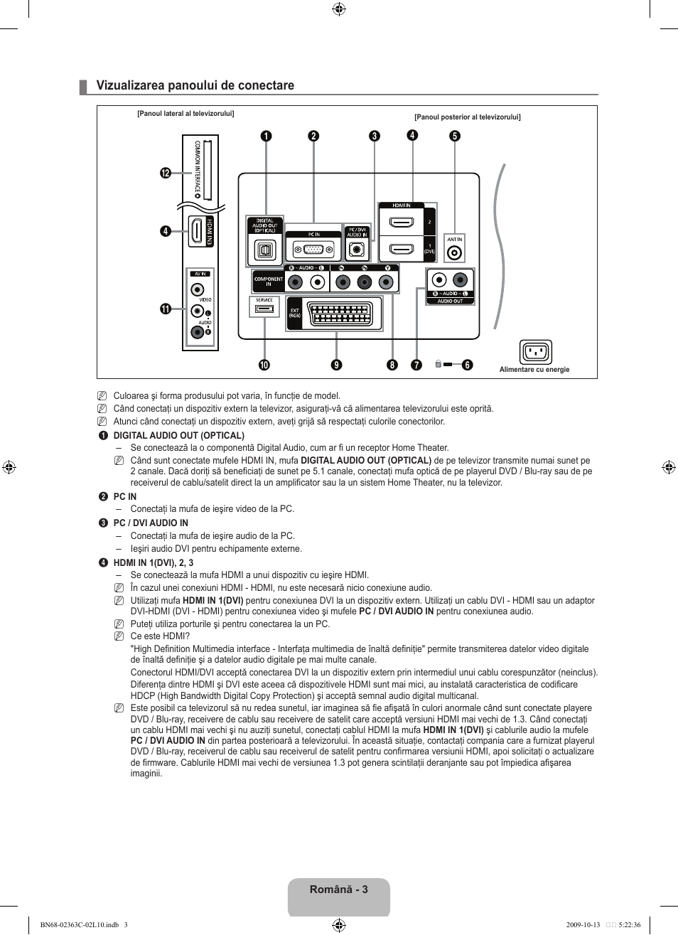 Vizualizarea panoului de conectare | Samsung LE32B530P7N User Manual | Page 293 / 368