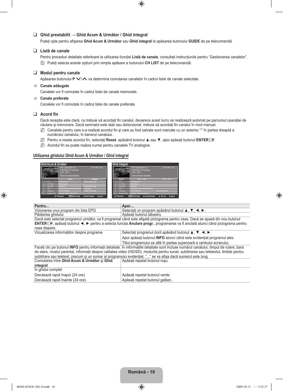 Listă de canale, Modul pentru canale, Acord fin | Nn n | Samsung LE32B530P7N User Manual | Page 300 / 368