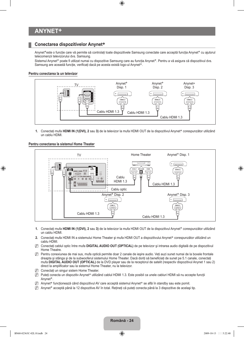 Anynet, Conectarea dispozitivelor anynet | Samsung LE32B530P7N User Manual | Page 314 / 368