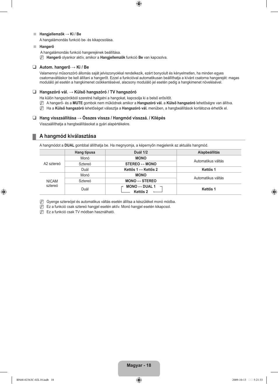 A hangmód kiválasztása | Samsung LE32B530P7N User Manual | Page 56 / 368