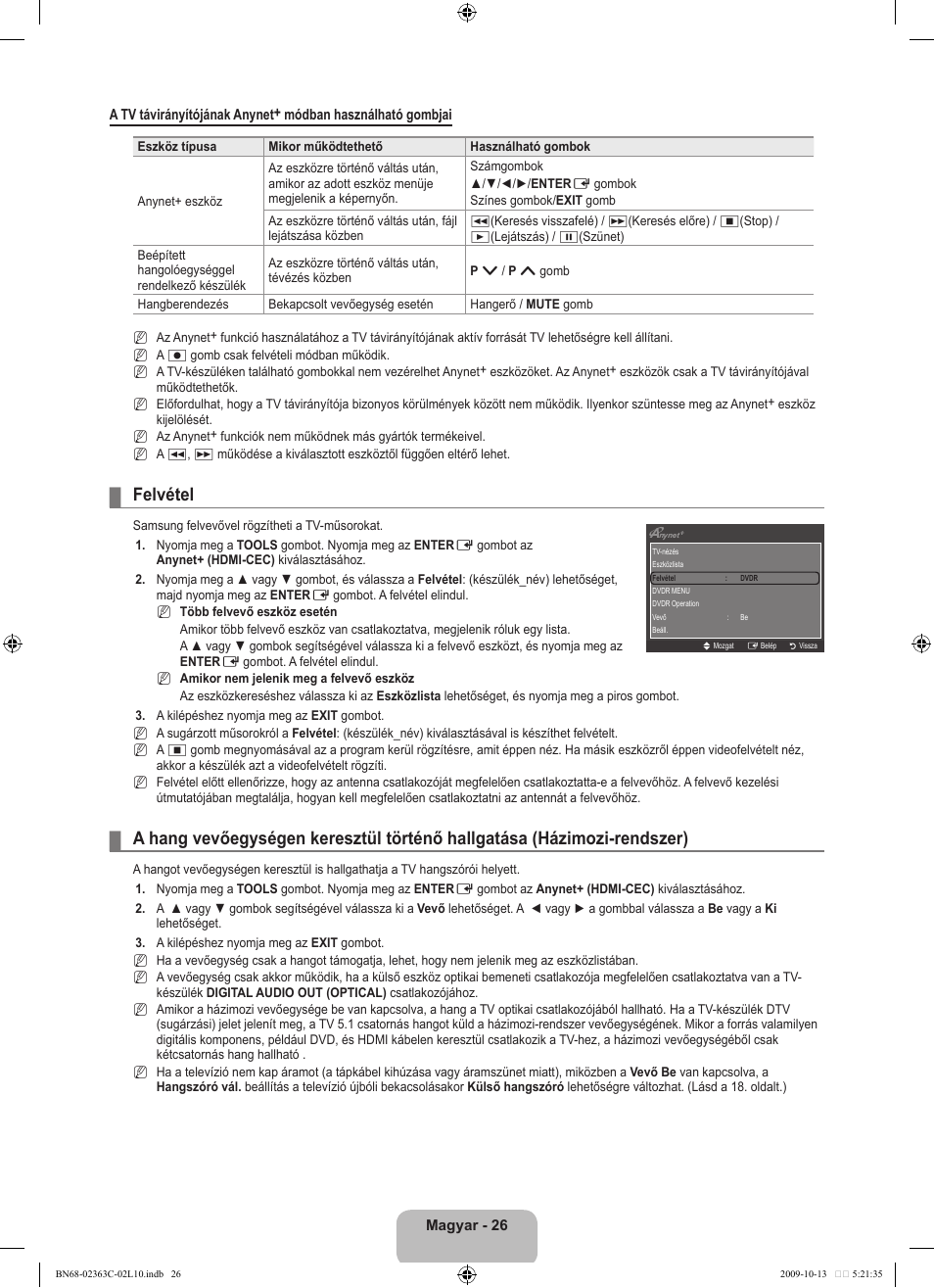 Felvétel | Samsung LE32B530P7N User Manual | Page 64 / 368