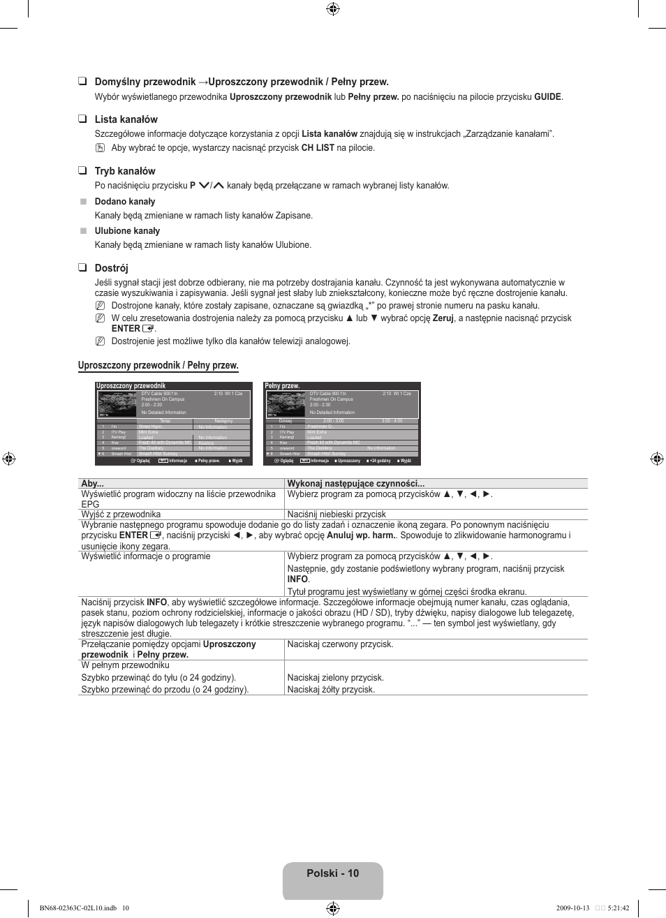 Lista kanałów, Tryb kanałów, Dostrój | Uproszczony przewodnik / pełny przew | Samsung LE32B530P7N User Manual | Page 84 / 368