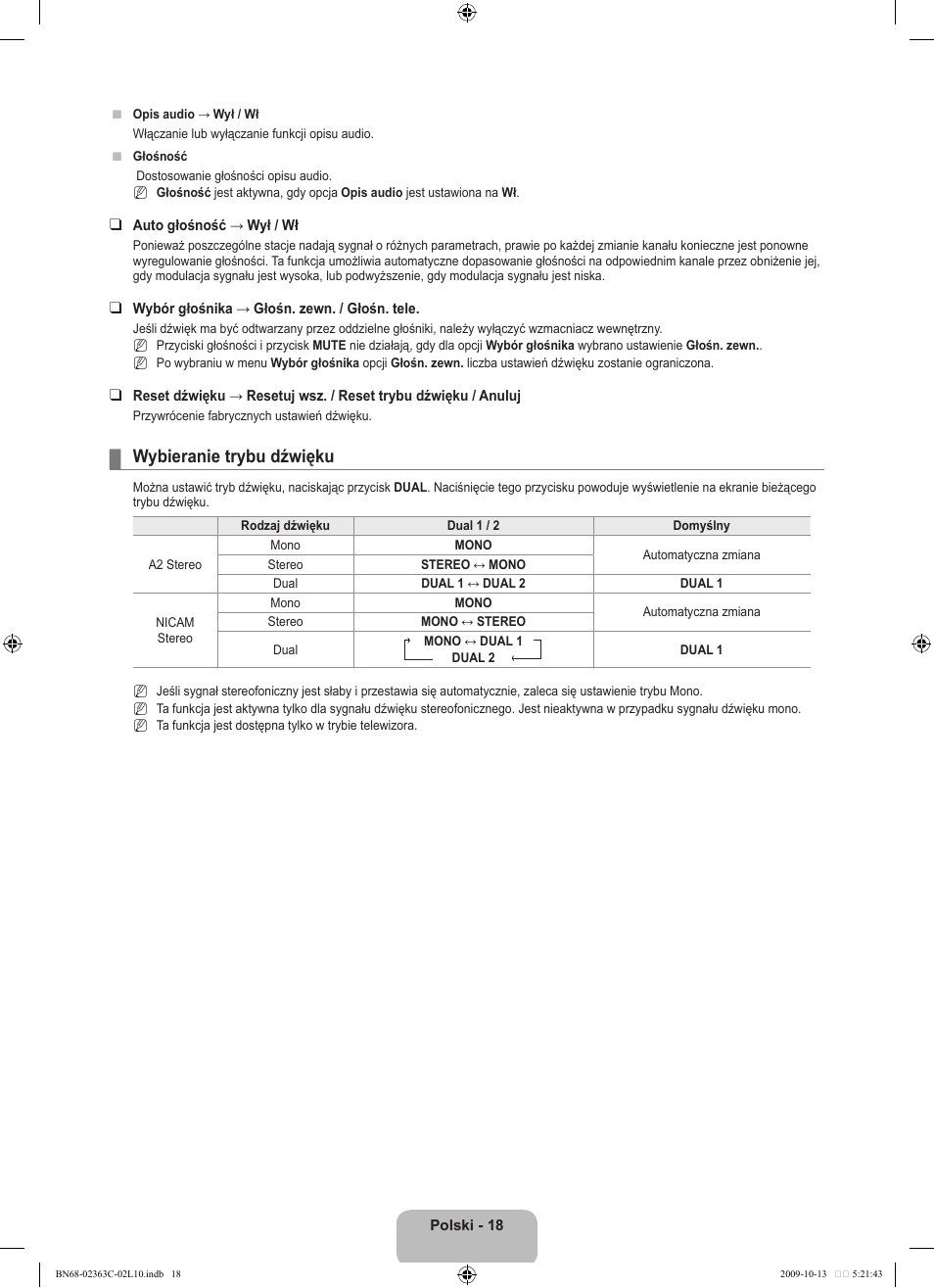 Wybieranie trybu dźwięku | Samsung LE32B530P7N User Manual | Page 92 / 368