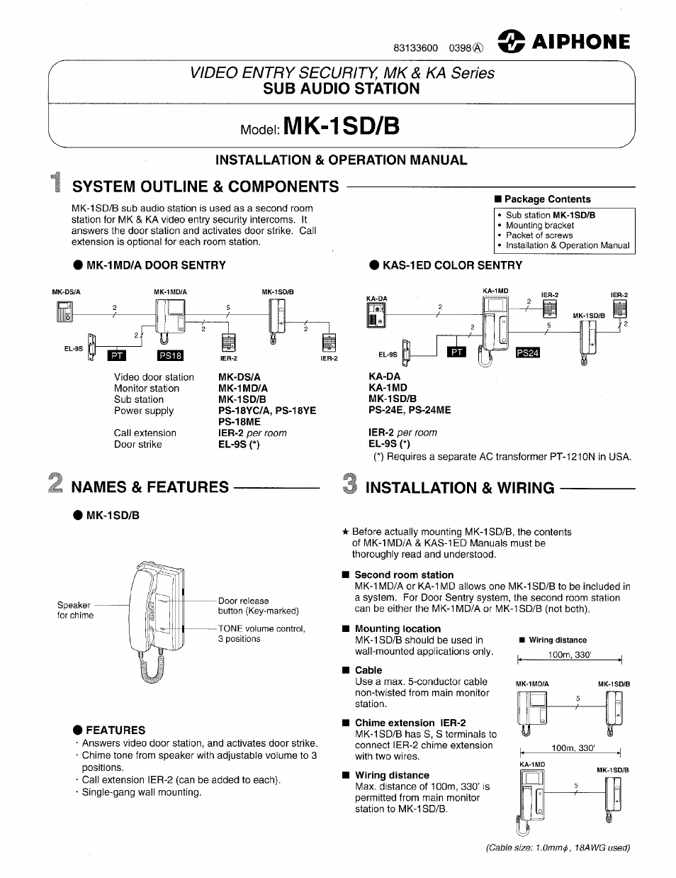 Aiphone MK-1SD/B User Manual | 2 pages