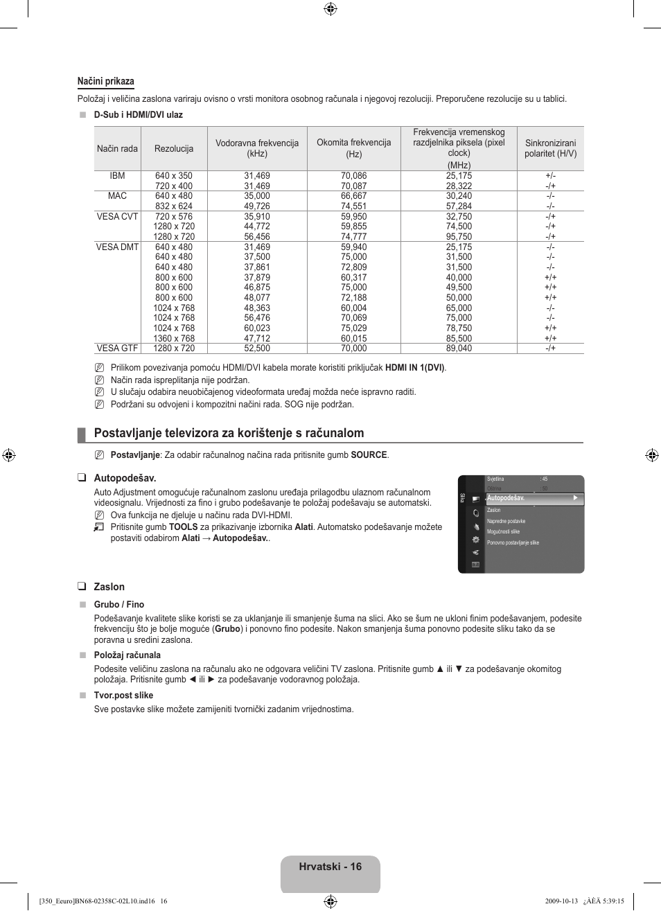 Postavljanje televizora za korištenje s računalom | Samsung LE32B350F1W User Manual | Page 178 / 328