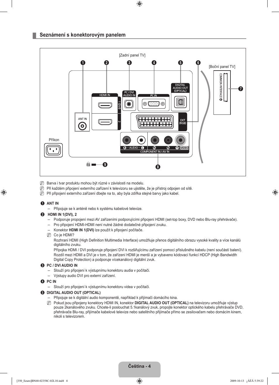 Seznámení s konektorovým panelem | Samsung LE32B350F1W User Manual | Page 198 / 328