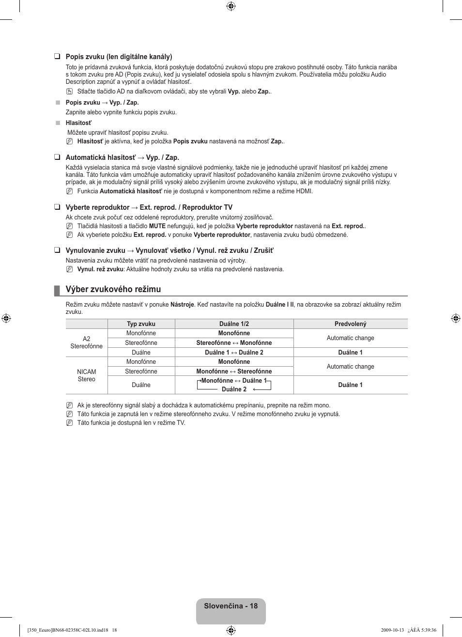 Výber zvukového režimu | Samsung LE32B350F1W User Manual | Page 244 / 328