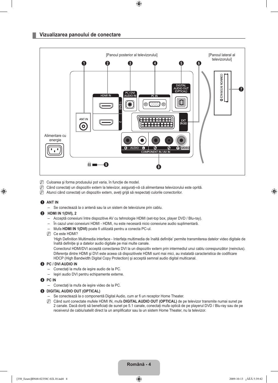 Vizualizarea panoului de conectare | Samsung LE32B350F1W User Manual | Page 262 / 328