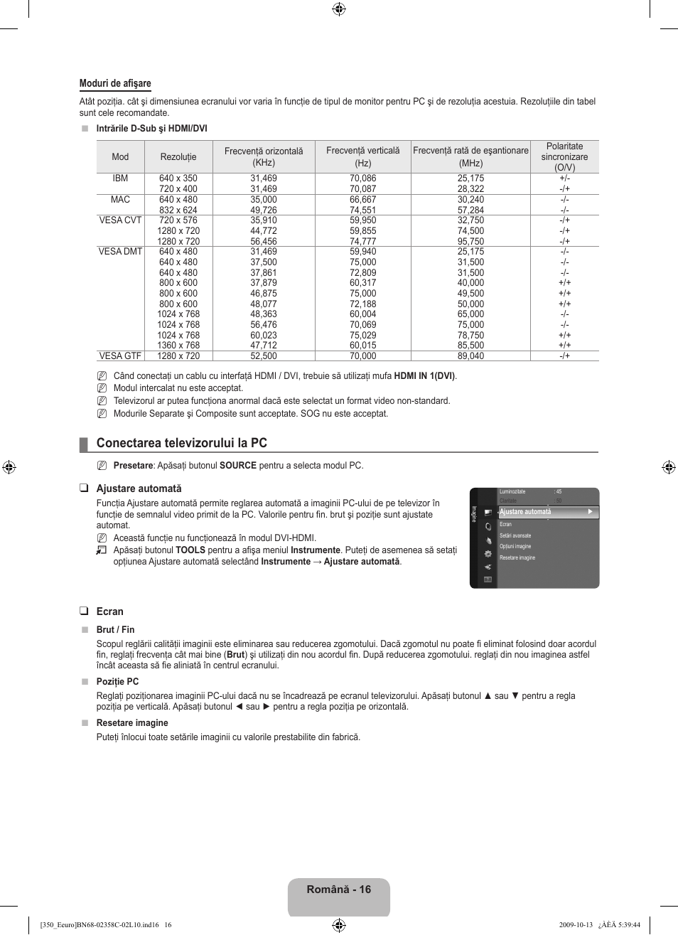 Conectarea televizorului la pc | Samsung LE32B350F1W User Manual | Page 274 / 328