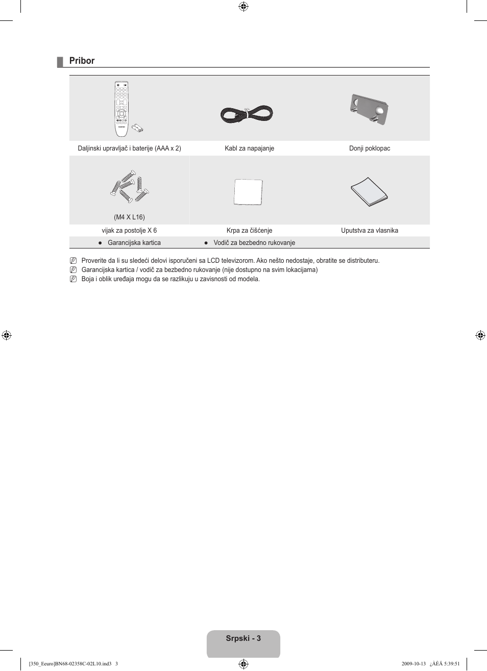 Pribor | Samsung LE32B350F1W User Manual | Page 293 / 328