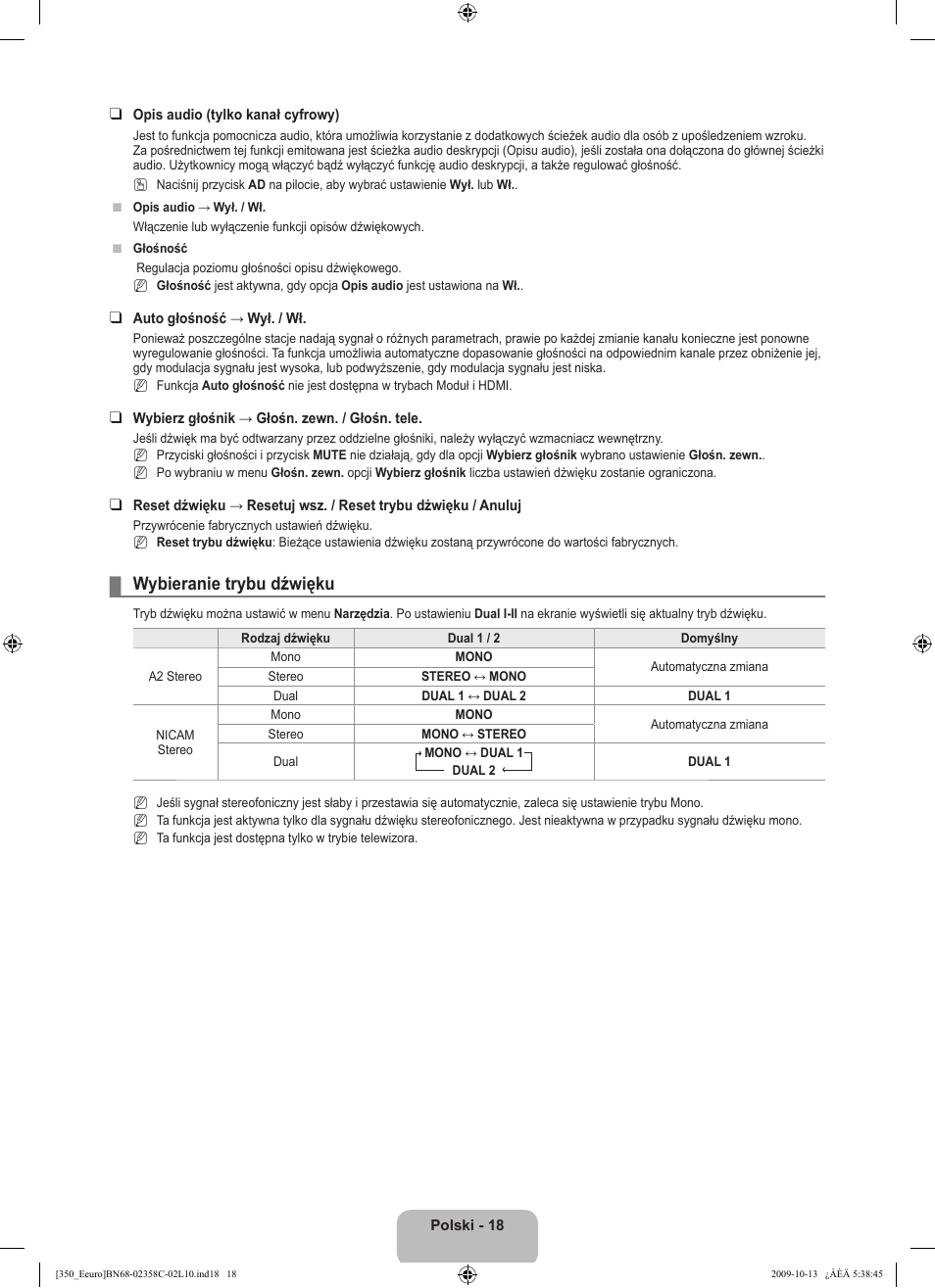 Wybieranie trybu dźwięku | Samsung LE32B350F1W User Manual | Page 84 / 328