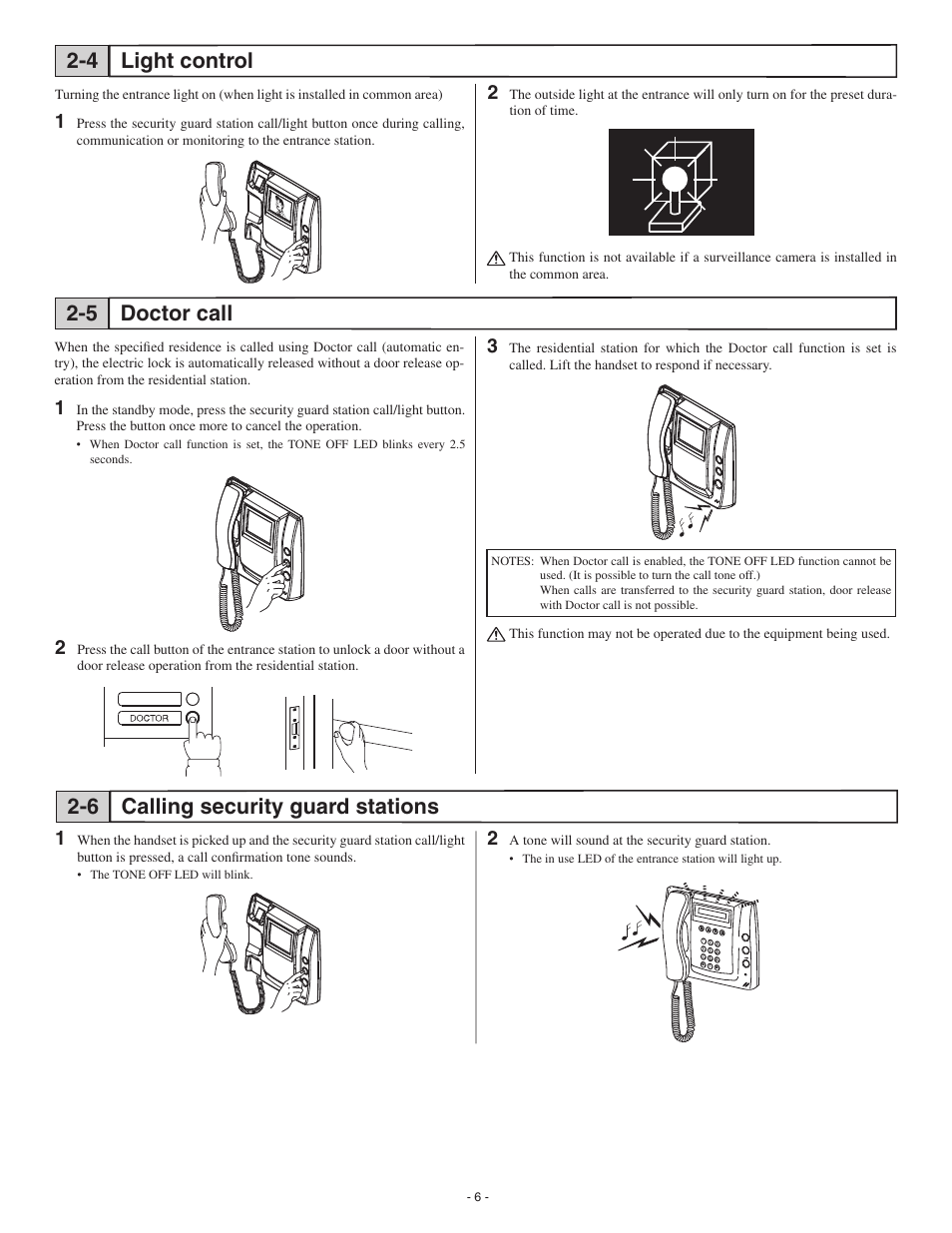 Doctor call 2-5, Calling security guard stations 2-6, Light control 2-4 | Aiphone GT-1M-L User Manual | Page 6 / 10