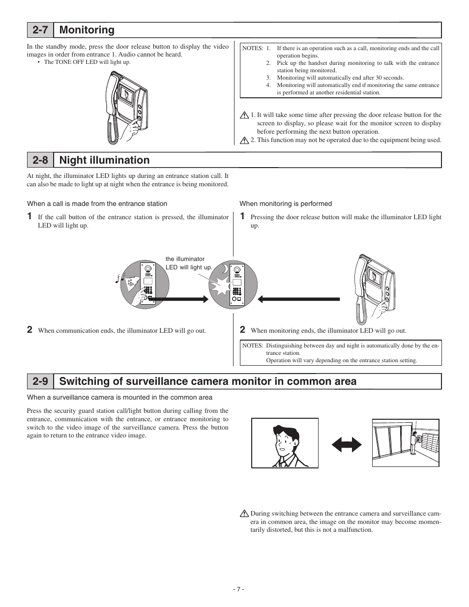 Monitoring 2-7, Night illumination 2-8 | Aiphone GT-1M-L User Manual | Page 7 / 10
