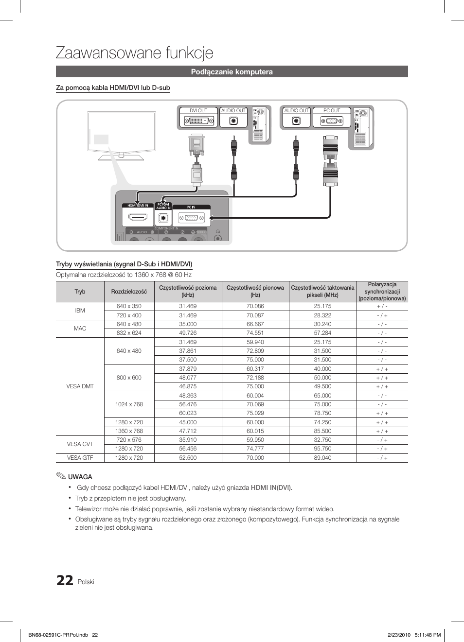 Zaawansowane funkcje | Samsung LE22C450E1W User Manual | Page 100 / 391