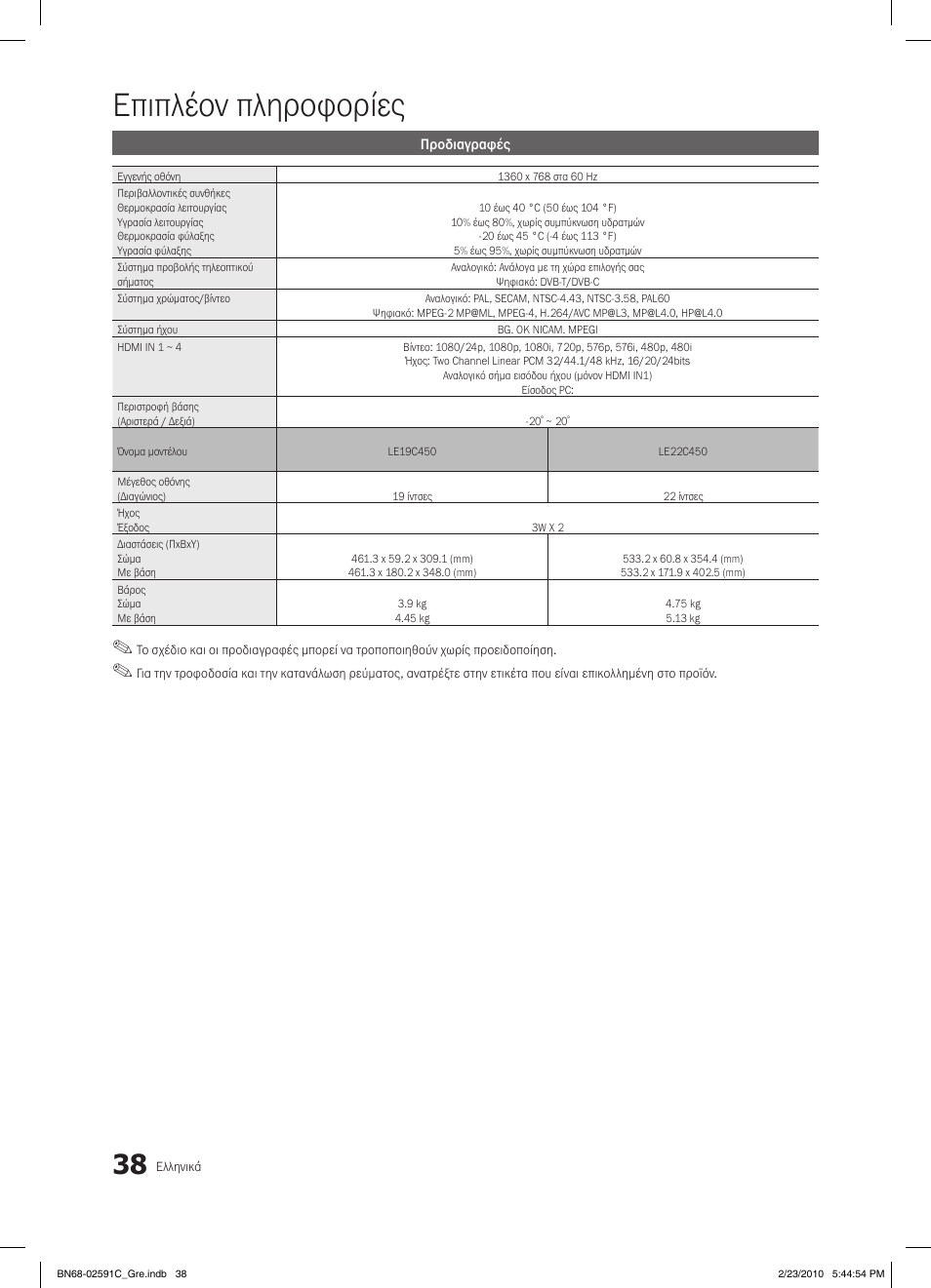 Επιπλέον πληροφορίες | Samsung LE22C450E1W User Manual | Page 155 / 391