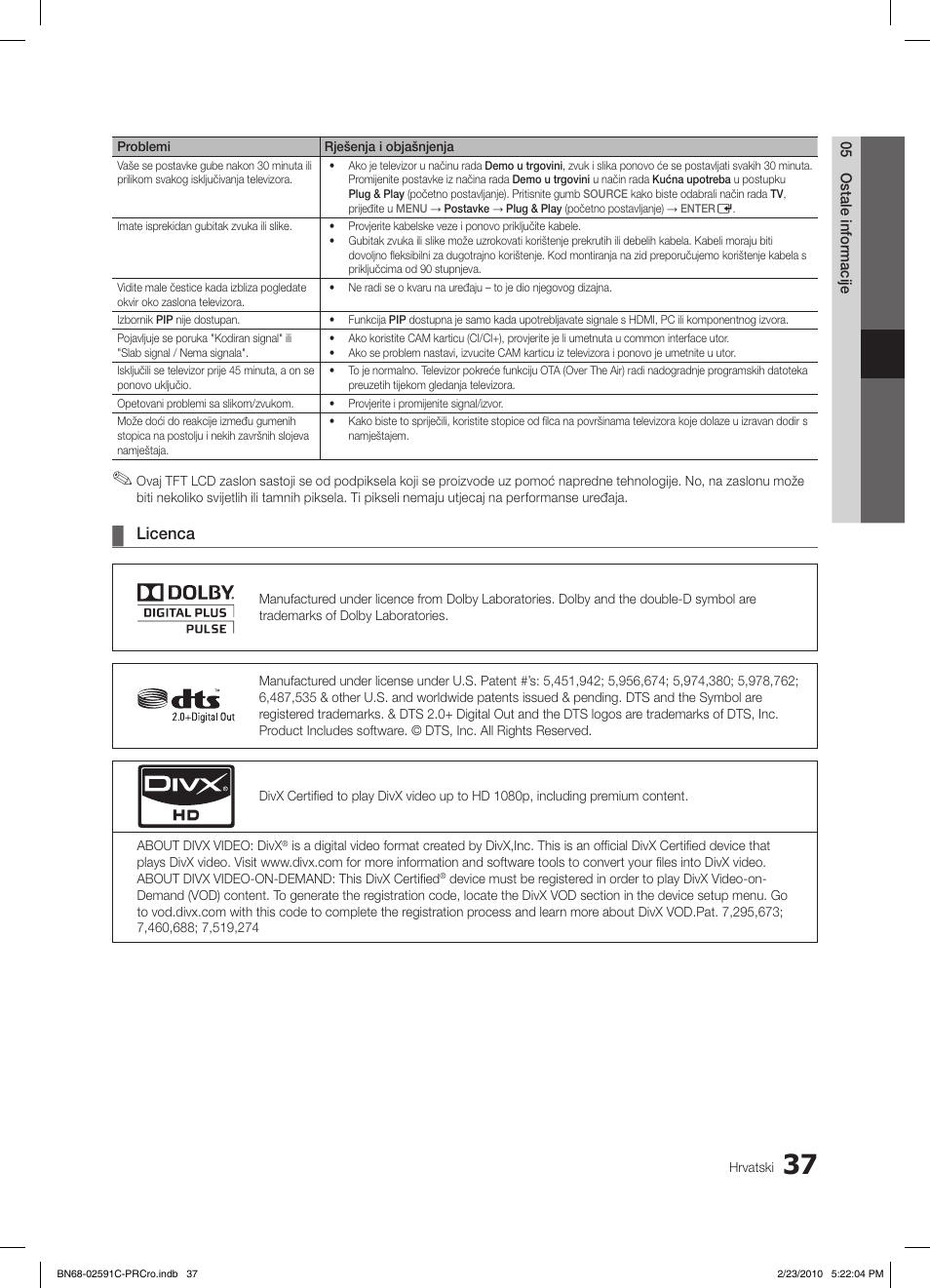 Licenca | Samsung LE22C450E1W User Manual | Page 232 / 391