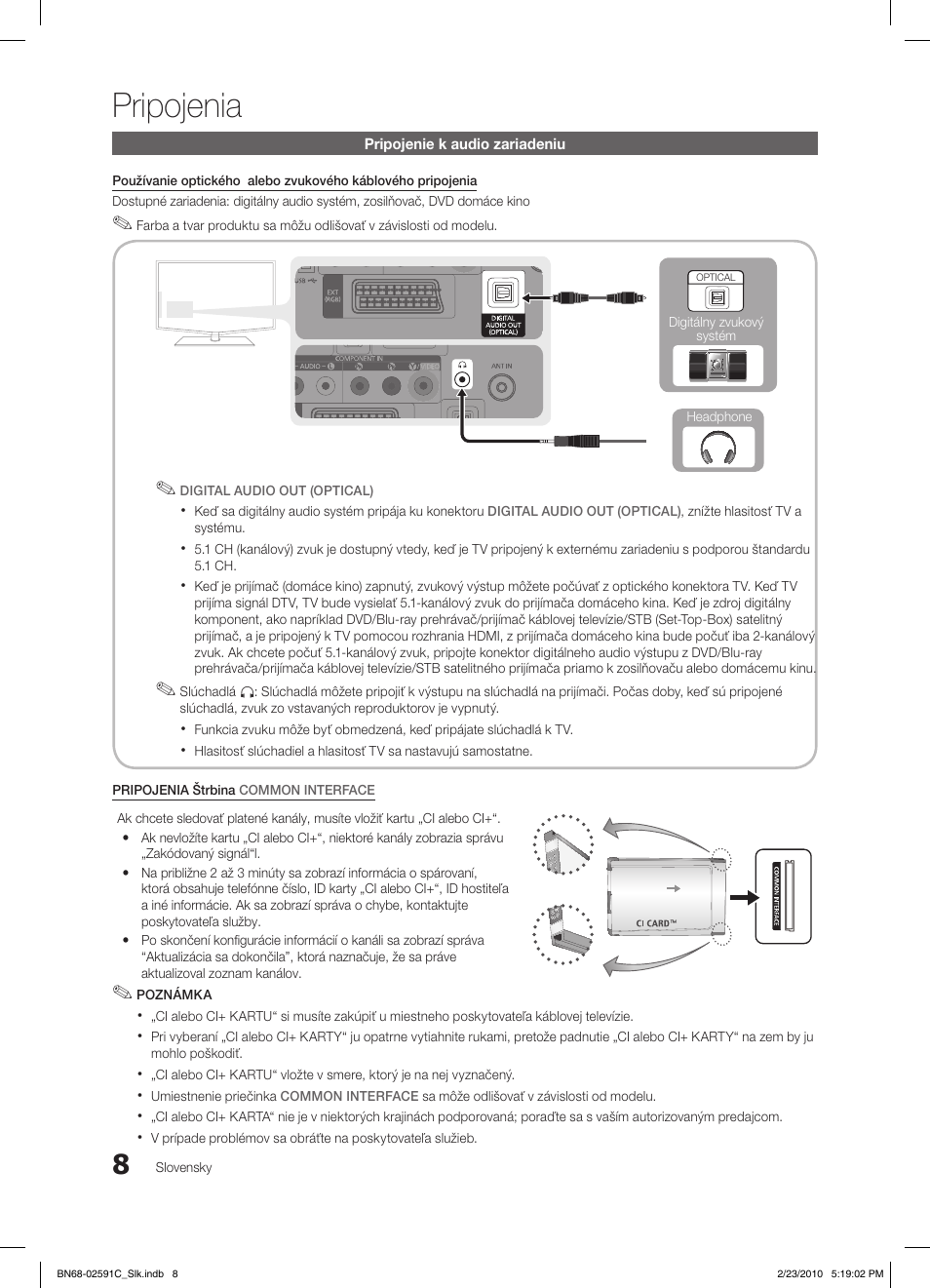 Pripojenia | Samsung LE22C450E1W User Manual | Page 281 / 391