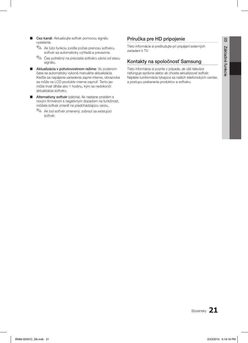 Príručka pre hd pripojenie, Kontakty na spoločnosť samsung | Samsung LE22C450E1W User Manual | Page 294 / 391