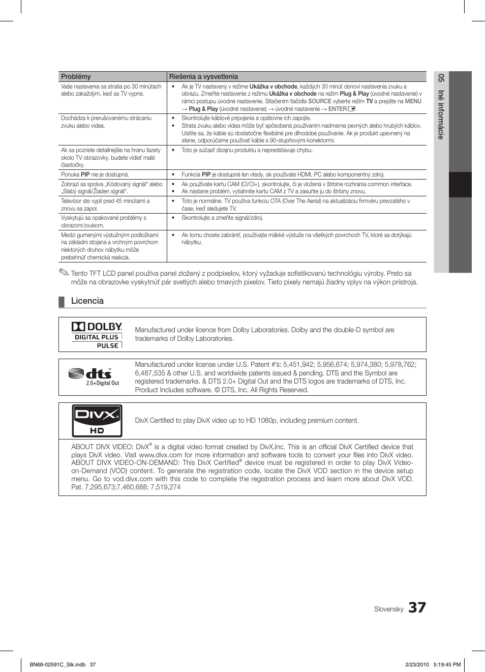 Licencia | Samsung LE22C450E1W User Manual | Page 310 / 391