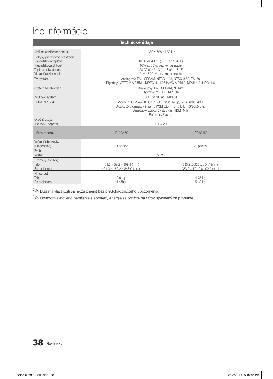 Iné informácie | Samsung LE22C450E1W User Manual | Page 311 / 391