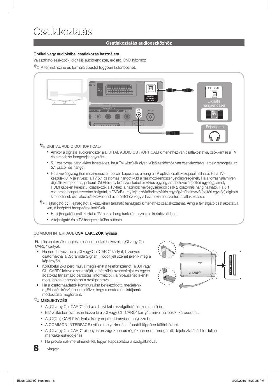 Csatlakoztatás | Samsung LE22C450E1W User Manual | Page 47 / 391