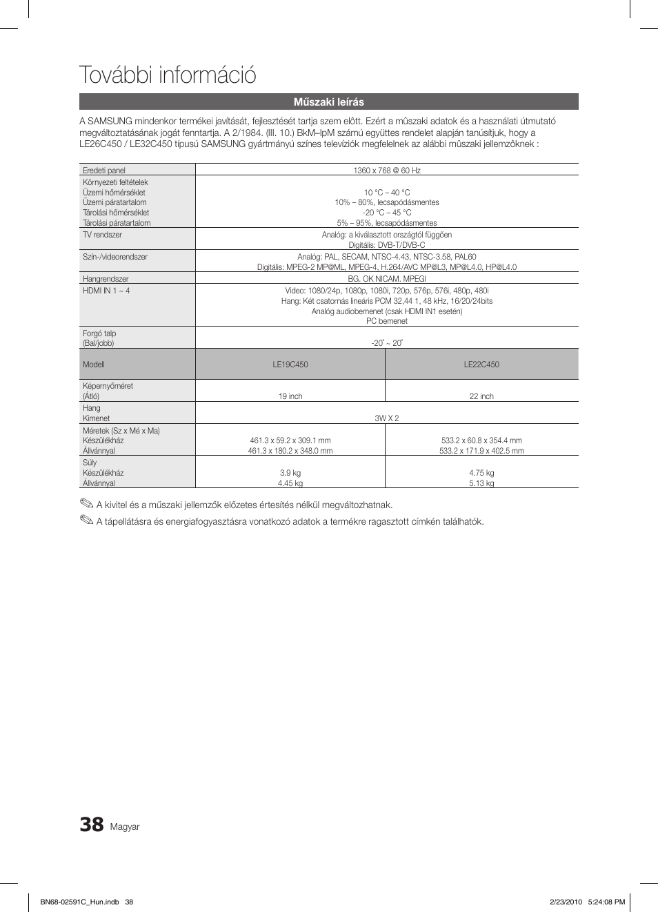 További információ | Samsung LE22C450E1W User Manual | Page 77 / 391