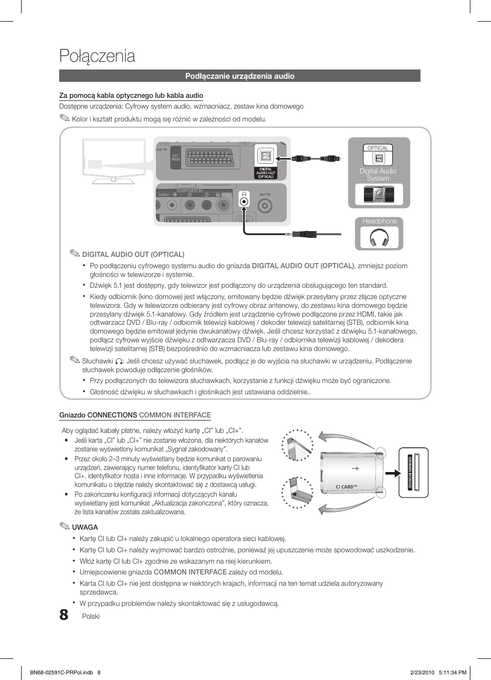 Połączenia | Samsung LE22C450E1W User Manual | Page 86 / 391