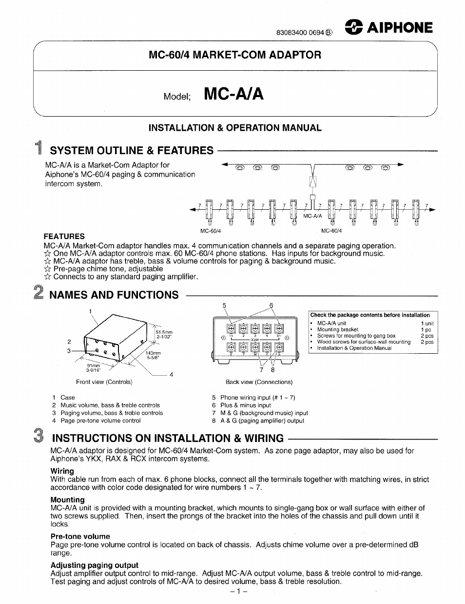 Aiphone MC-A/A User Manual | 2 pages