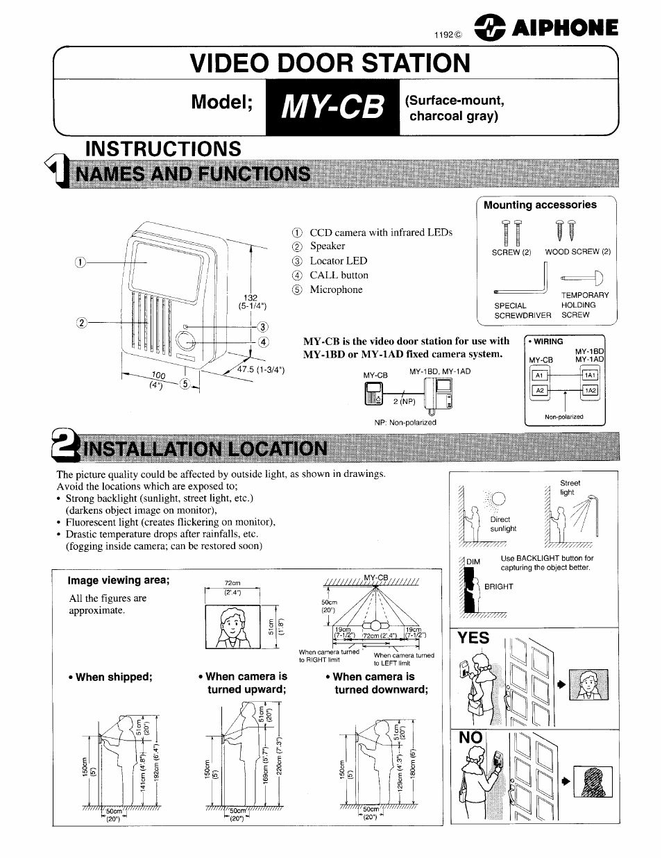 Aiphone MY-CB User Manual | 2 pages