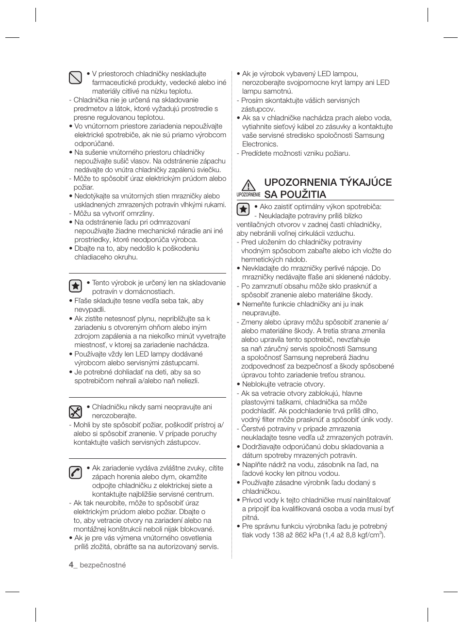 Upozornenia týkajúce sa použitia | Samsung RSH7PNPN User Manual | Page 100 / 216