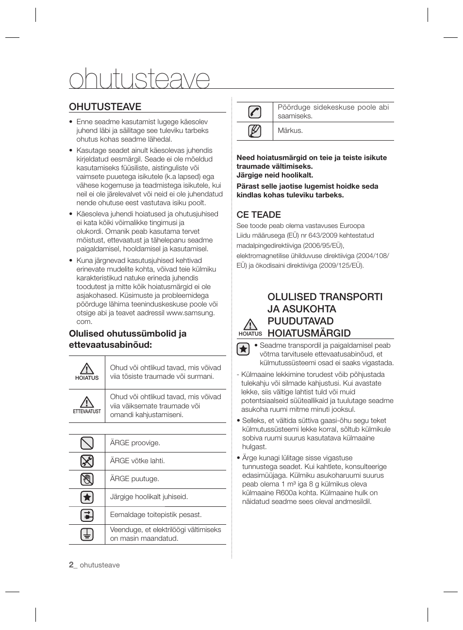 Ohutusteave | Samsung RSH7PNPN User Manual | Page 146 / 216