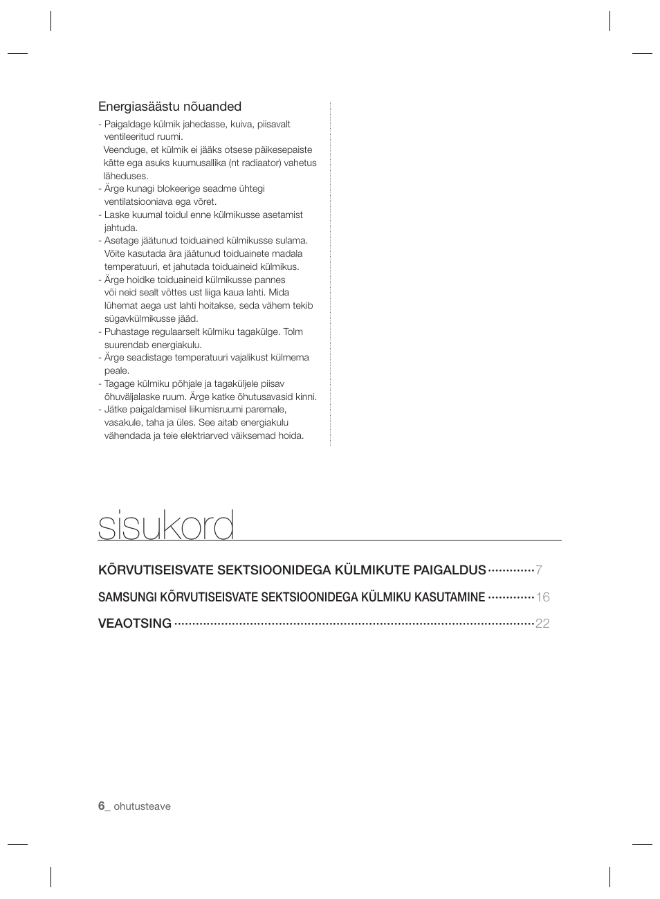 Sisukord | Samsung RSH7PNPN User Manual | Page 150 / 216