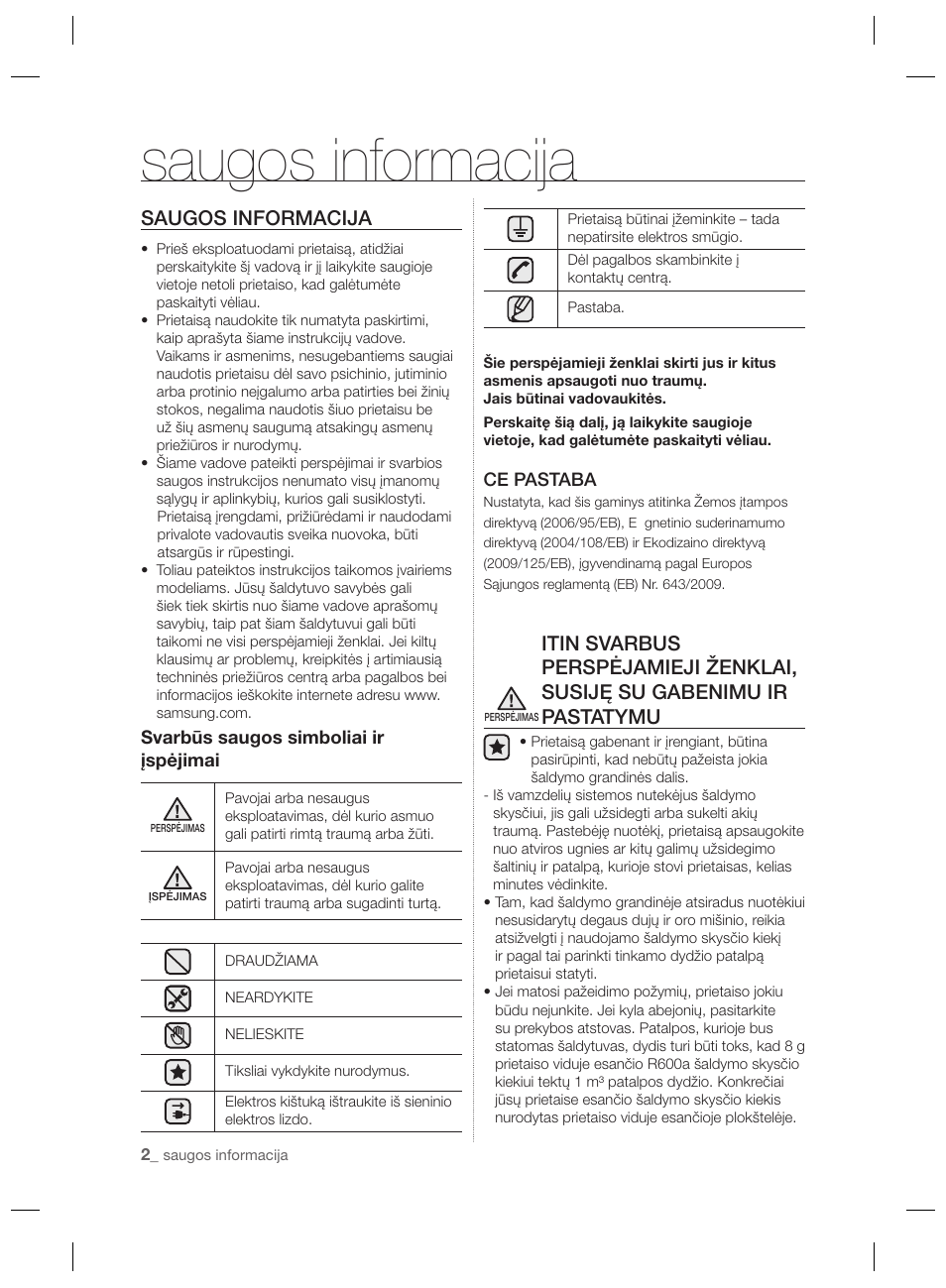 Saugos informacija | Samsung RSH7PNPN User Manual | Page 170 / 216
