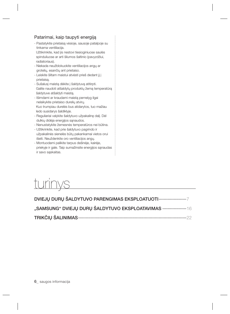 Turinys | Samsung RSH7PNPN User Manual | Page 174 / 216