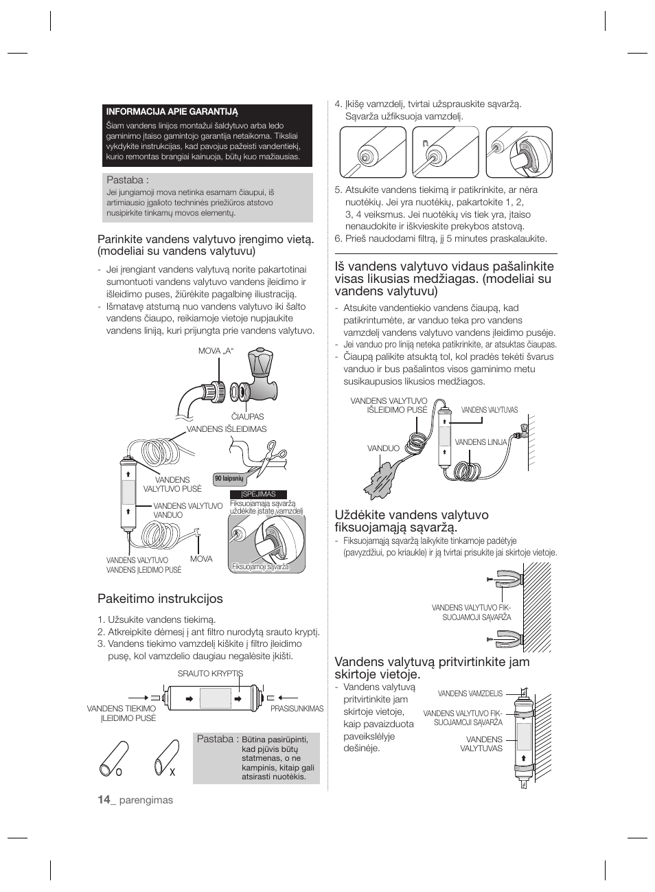 Pakeitimo instrukcijos, Uždėkite vandens valytuvo ﬁ ksuojamąją sąvaržą | Samsung RSH7PNPN User Manual | Page 182 / 216