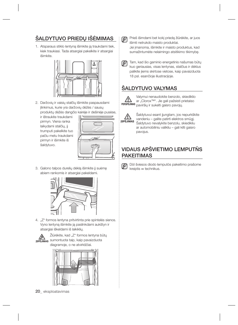 Šaldytuvo priedų išėmimas, Šaldytuvo valymas, Vidaus apšvietimo lemputñs pakeitimas | Samsung RSH7PNPN User Manual | Page 188 / 216